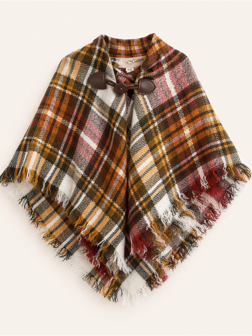 Girls Plaid Poncho Cape Size 4T Fringe Shawl Wrap Toggle Closure Fall‎ Winter